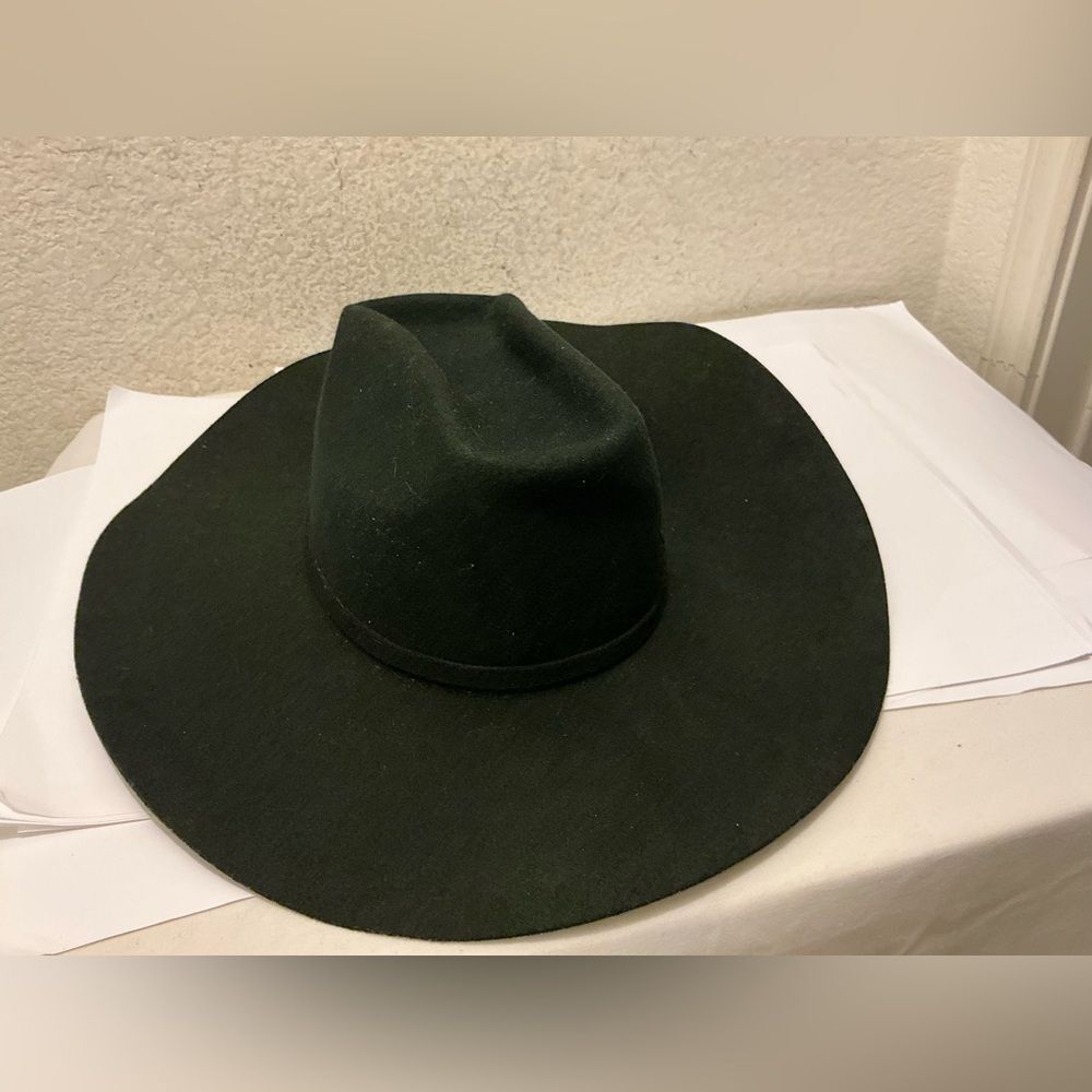 Ariat  Wide BrimMens Black 100% Wool Felt Cowboy Hat Side Buckle Sz 7 1/4